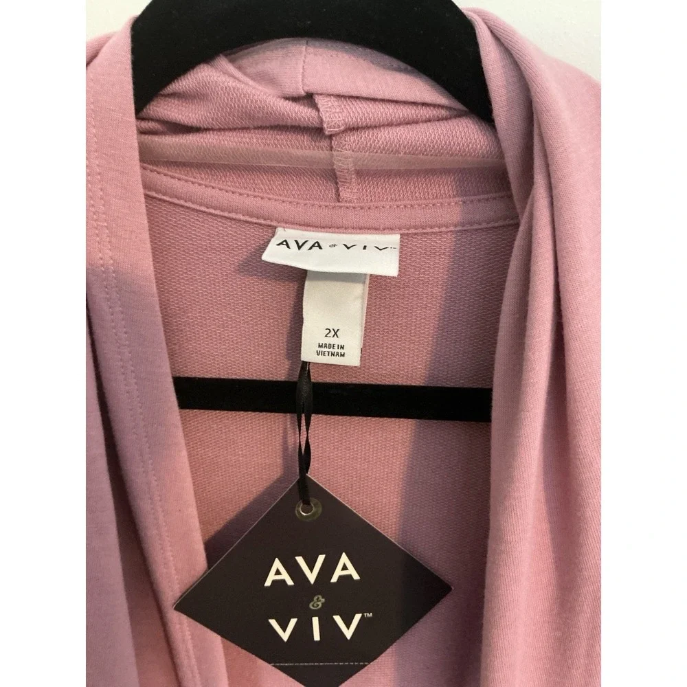 Ava‎ & Viv Duster Cardigan Mauve Pink Open Front Pockets L/S Travel Stretch 2X